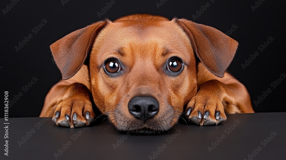 Curious Canine: A heartwarming close-up of an adorable brown dog peering over a surface, its expressive eyes captivating the viewer. The image is perfect for pet-related projects, websites. Curious Canine: A heartwarming close-up of an adorable brown dog peering over a surface, its expressive eyes captivating the viewer. The image is perfect for pet-related projects, websites.