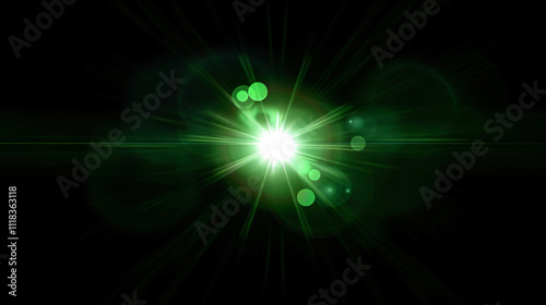 Green Bokeh Flare Light Effect on Black Background