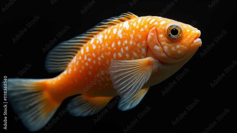 A close up of a goldfish on a black background A close up of a goldfish on a black background