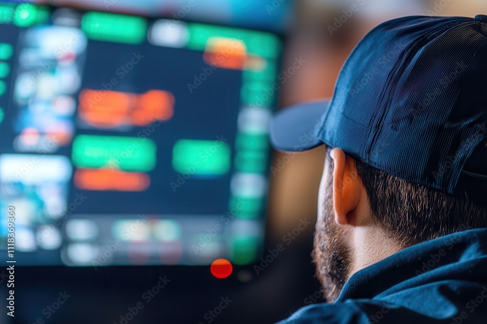 Obraz premium Sports technology streams via networks. Person observing data on computer screen