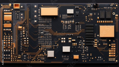 Intricate details of a modern circuit board showcasing advanced technology and design photo