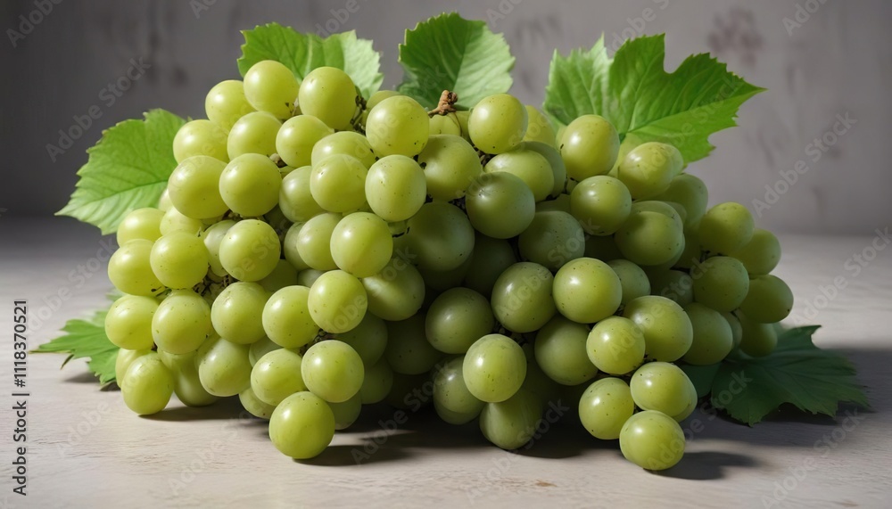 A bunch of green grapes with a large leaf at the base, nature, green grapes A bunch of green grapes with a large leaf at the base, nature, green grapes