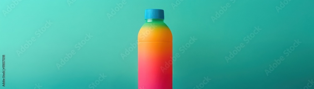 Vibrant Gradient Water Bottle on Turquoise Background Ideal for Lifestyle and Fitness Themes, Showcasing Refreshing Hydration and Modern Design Concepts Vibrant Gradient Water Bottle on Turquoise Background Ideal for Lifestyle and Fitness Themes, Showcasing Refreshing Hydration and Modern Design Concepts