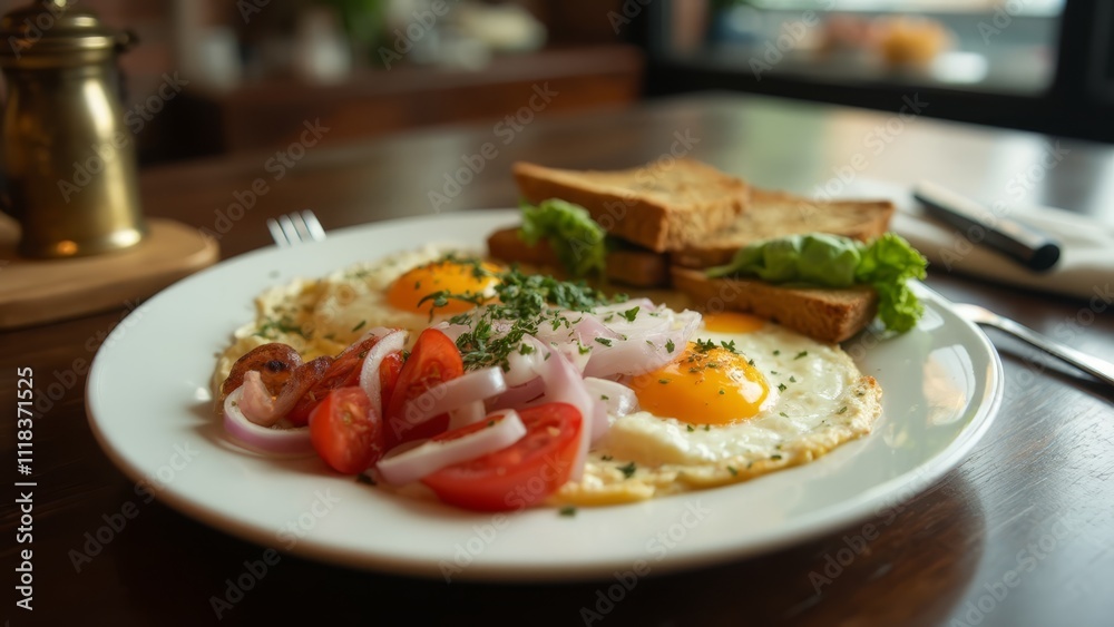 A plate of food on a table with a fork and knife