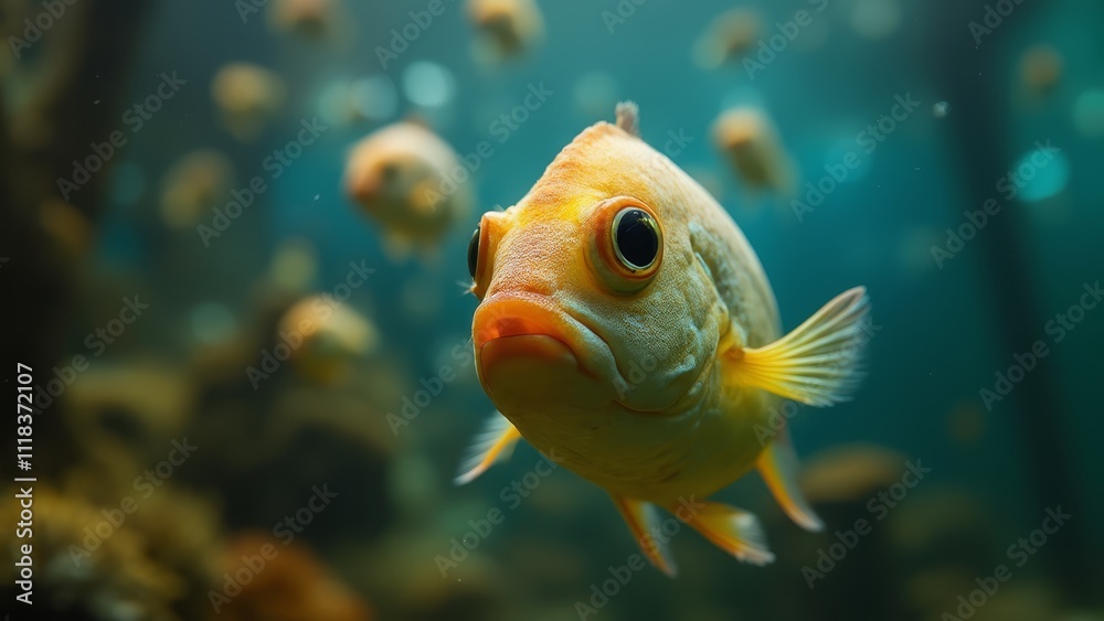A close up of a fish swimming in an aquarium A close up of a fish swimming in an aquarium