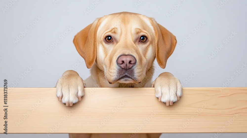 Golden Retriever Pawing at Wooden Fence: A curious Golden Retriever with soulful brown eyes peeks over a wooden fence, paws outstretched, inviting the viewer to share its world. Golden Retriever Pawing at Wooden Fence: A curious Golden Retriever with soulful brown eyes peeks over a wooden fence, paws outstretched, inviting the viewer to share its world.