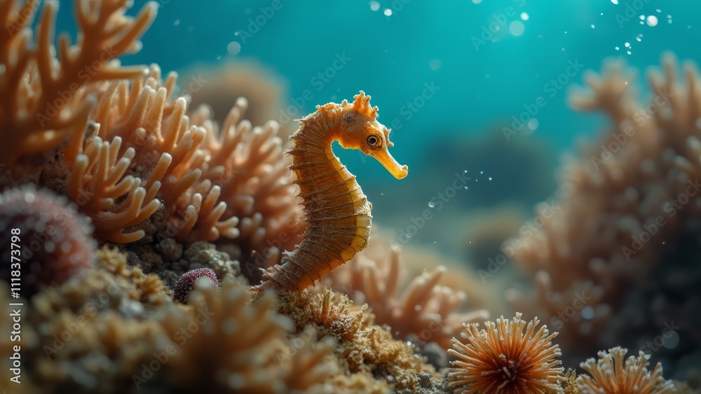 A seahorse sitting on top of a coral reef A seahorse sitting on top of a coral reef