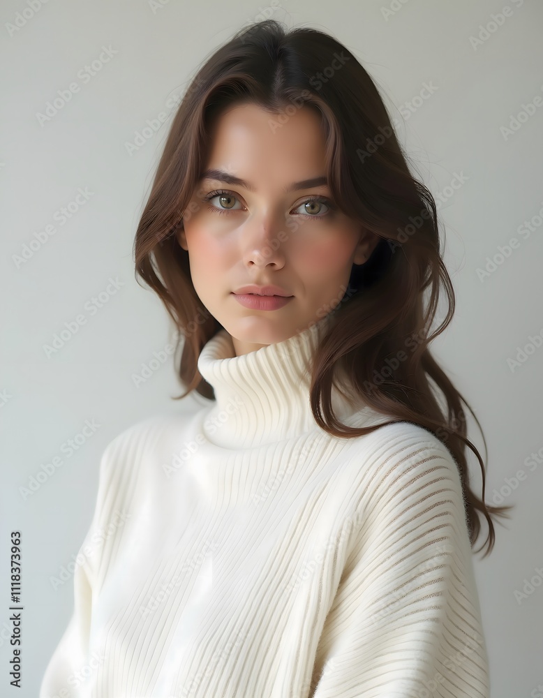 Portrait of beautiful woman in white turtleneck Portrait of beautiful woman in white turtleneck
