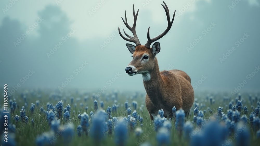 A deer standing in a field of bluebonnets A deer standing in a field of bluebonnets