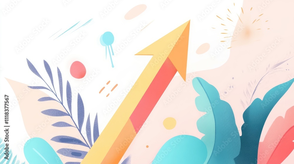Fototapeta premium arrow pointing upwards flat design top view growth strategy theme cartoon drawing colored pastel
