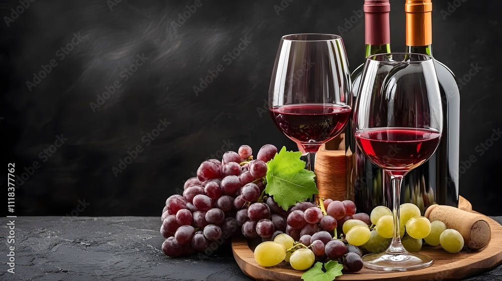 Obraz premium Composition with red wine and fill wine glass