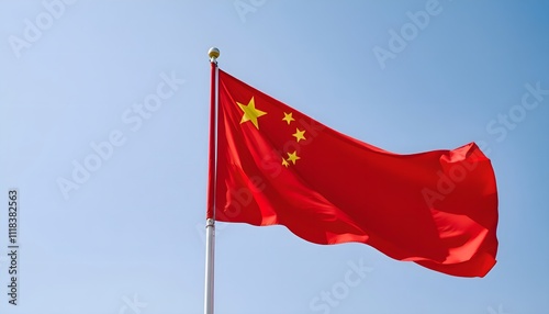 Radiant Chinese Flag Fluttering Against a Clear Sky