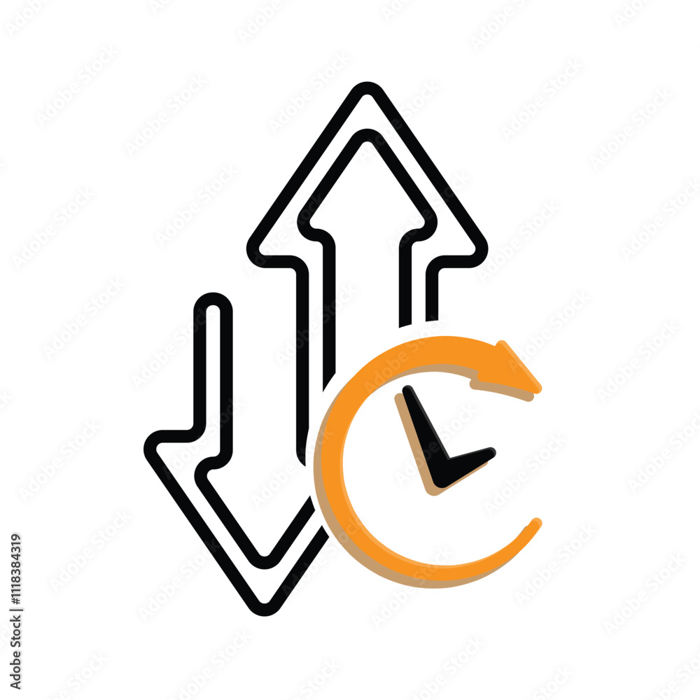 arrow icon. Top and Bottom signs with time clock. Buy and sell symbols. for economics, data analysts, finance. mixed modern design style. arrow icon. Top and Bottom signs with time clock. Buy and sell symbols. for economics, data analysts, finance. mixed modern design style.
