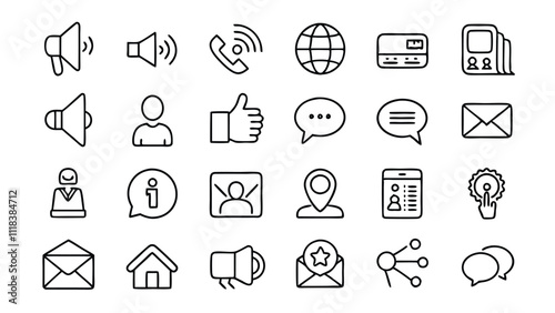 Social Media & Communication related icon editable stroke outline  set of different types small icons isolated on white background flat vector illustration