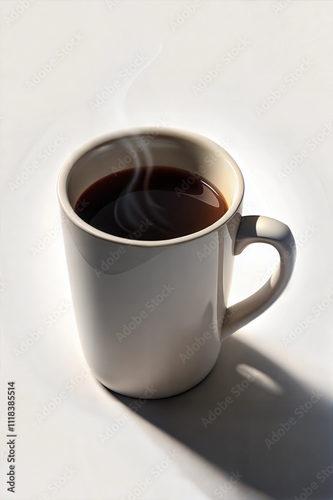 Steaming Hot Coffee in a White Mug, Morning Beverage Steaming Hot Coffee in a White Mug, Morning Beverage