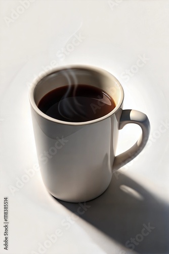 Steaming Hot Coffee in a White Mug, Morning Beverage