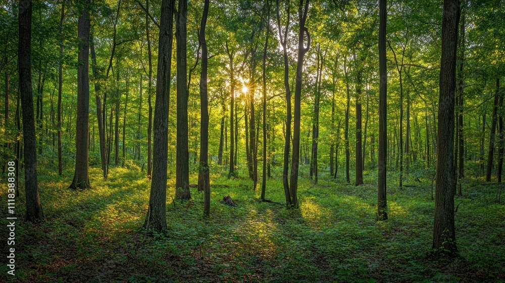 Sunlit Forest Trees Canopy Green Nature Sunlit Forest Trees Canopy Green Nature