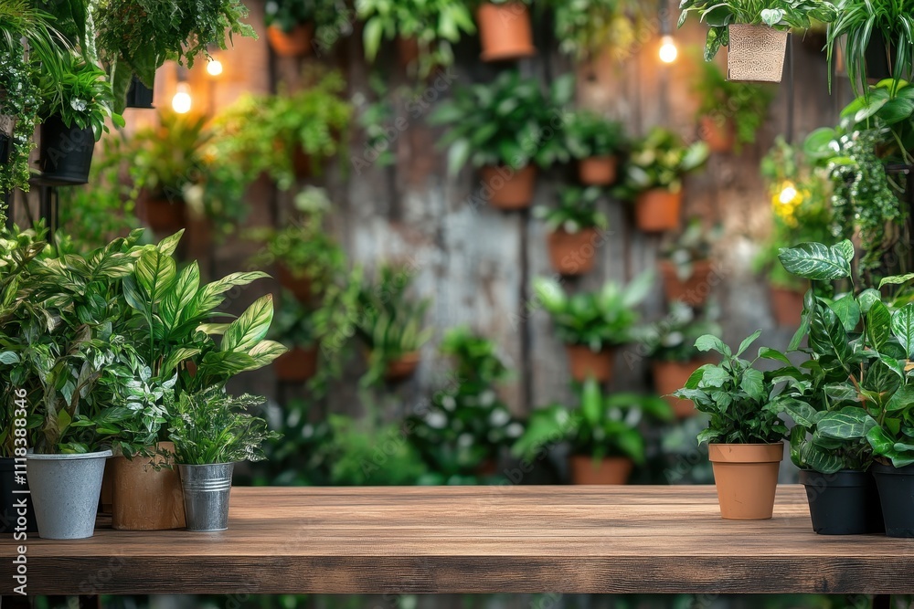 A serene indoor garden display with various potted plants and warm lighting. A serene indoor garden display with various potted plants and warm lighting.