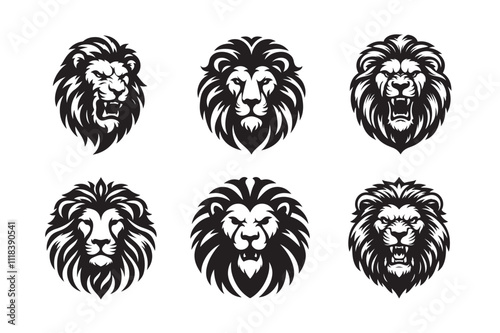 Lion head vector silhouette art illustration bundle