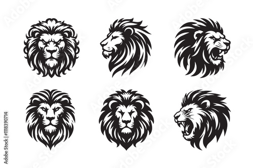 Lion head vector silhouette art illustration bundle