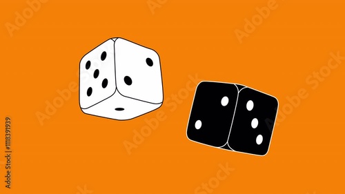 Loop cartoon 3d stroke line animation of black and white dice rotating on a transparent alpha channel photo