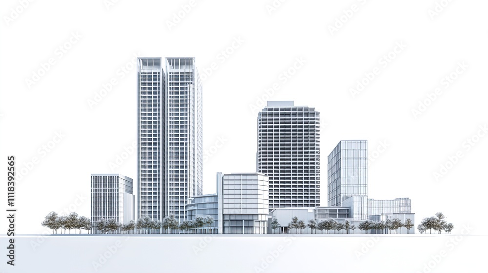 Obraz premium Modern city skyline isolated on white background. png