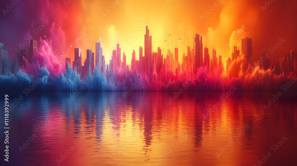 Cityscape Reflection in Vibrant Colors - Abstract Background