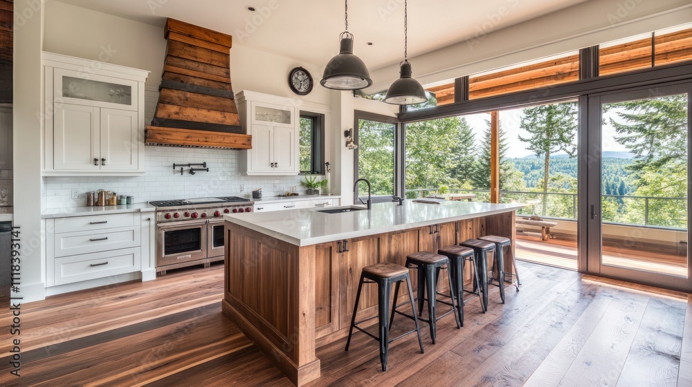 Modern Farmhouse Kitchen With Stunning Mountain View Modern Farmhouse Kitchen With Stunning Mountain View