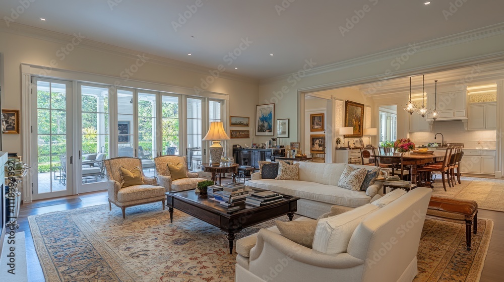 Fototapeta premium Elegant Living Room with Access to Outdoor Patio