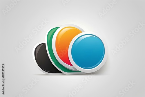 a set of overlapping glossy discs in a spectrum of colors, arranged in a minimalist style. their sleek design and vibrant hues create a modern and versatile concept, suitable for branding or tech them photo