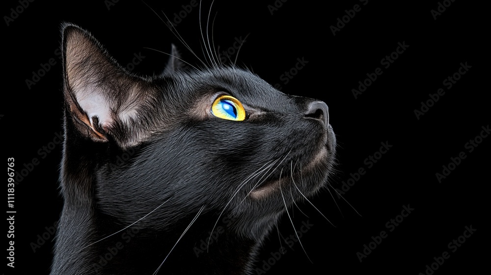 Black Cat with Golden Eyes:  A sleek black cat with mesmerizing golden eyes gazes intently, creating a captivating portrait of feline mystique and intrigue.