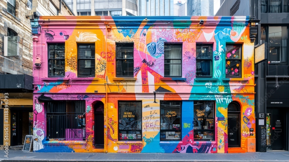 Fototapeta premium Vibrant Street Art Mural on City Building in Urban Environment