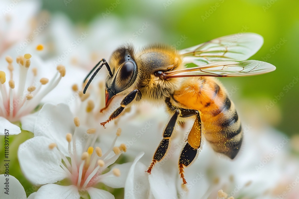 A close-up of a bee on white flowers, showcasing nature's beauty. A close-up of a bee on white flowers, showcasing nature's beauty.