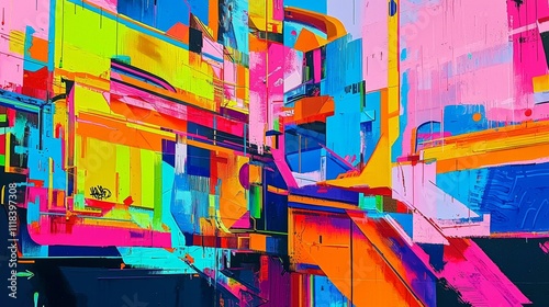 Vibrant Street Art Mural on City Building in Abstract Colors