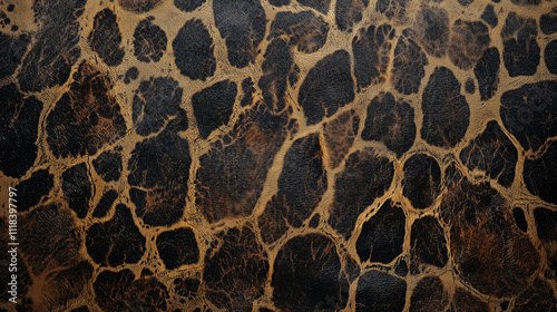 Cracked leather texture with rich brown tones and intricate vein-like patterns photo