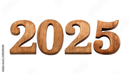 2025 Happy New Year 3d wooden number isolated