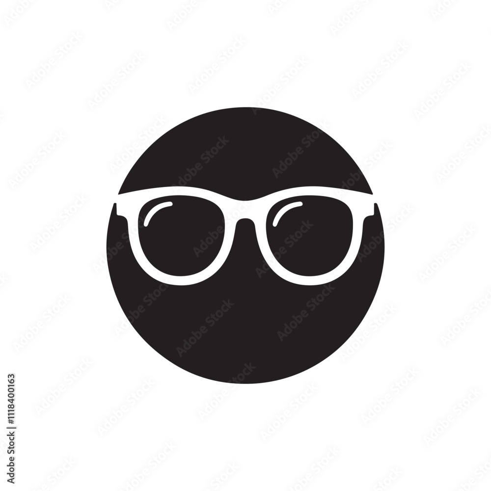 Flat Minimal Round Sunglass Silhouette Icon - Black Vector Art Flat Minimal Round Sunglass Silhouette Icon - Black Vector Art
