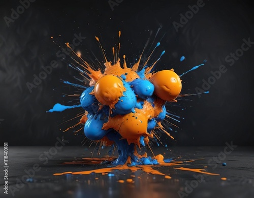 Dark background with explosive orange and blue paint blobs, blue, bold, dark background photo