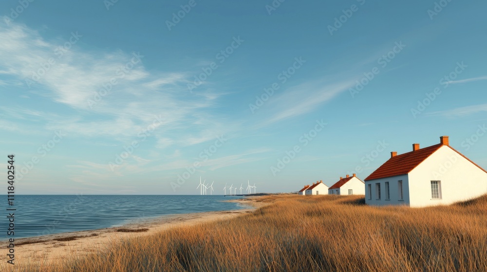 Coastal Wind Turbines Powering Clean Energy Town Coastal Wind Turbines Powering Clean Energy Town