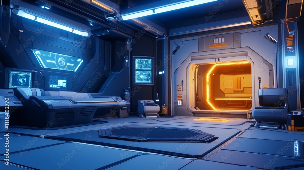 Fototapeta premium Futuristic Interior Space Station Corridor