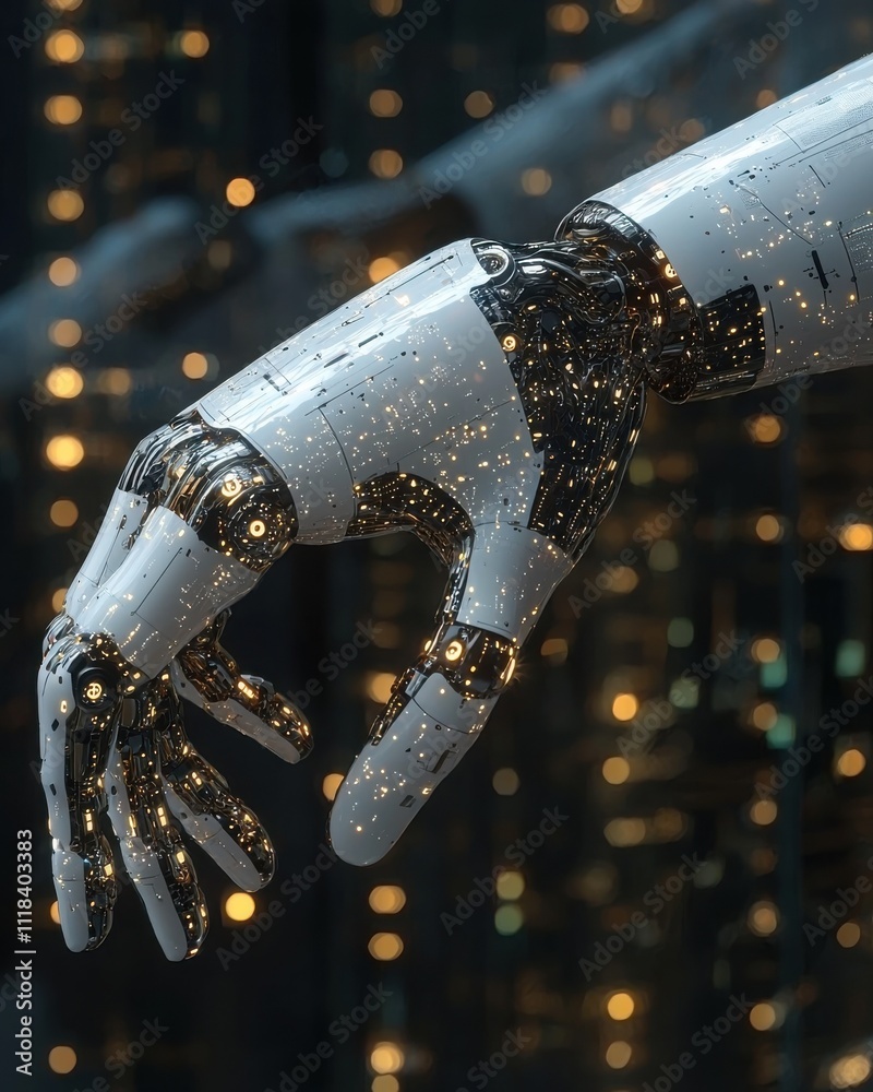 Futuristic robotic hand display urban environment digital art technology concept close-up perspective innovation insights Futuristic robotic hand display urban environment digital art technology concept close-up perspective innovation insights