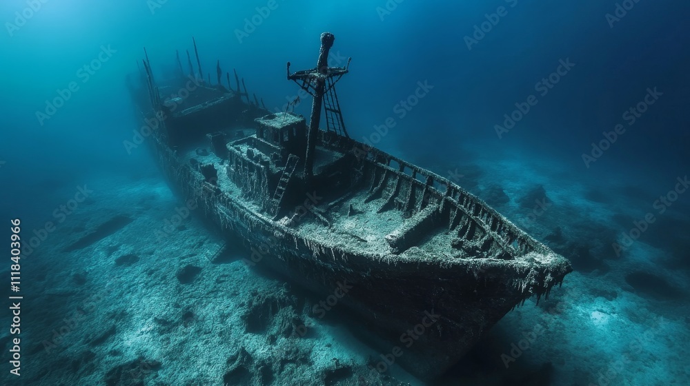 Fototapeta premium Sunken Shipwreck in the Deep Ocean