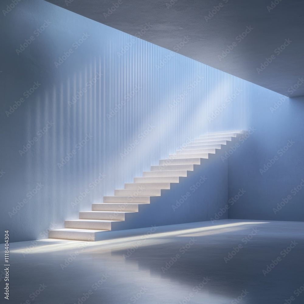 Illuminated staircase leading to future possibilities minimalist architecture indoor space modern design perspective Illuminated staircase leading to future possibilities minimalist architecture indoor space modern design perspective