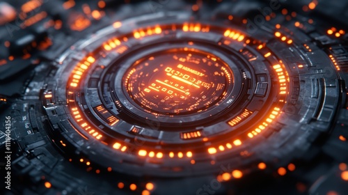 Wallpaper Mural Futuristic circular interface with glowing orange digital display. Torontodigital.ca