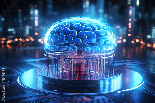 Excellent Virtual brain innovative technology in science and medical concept in blue tone