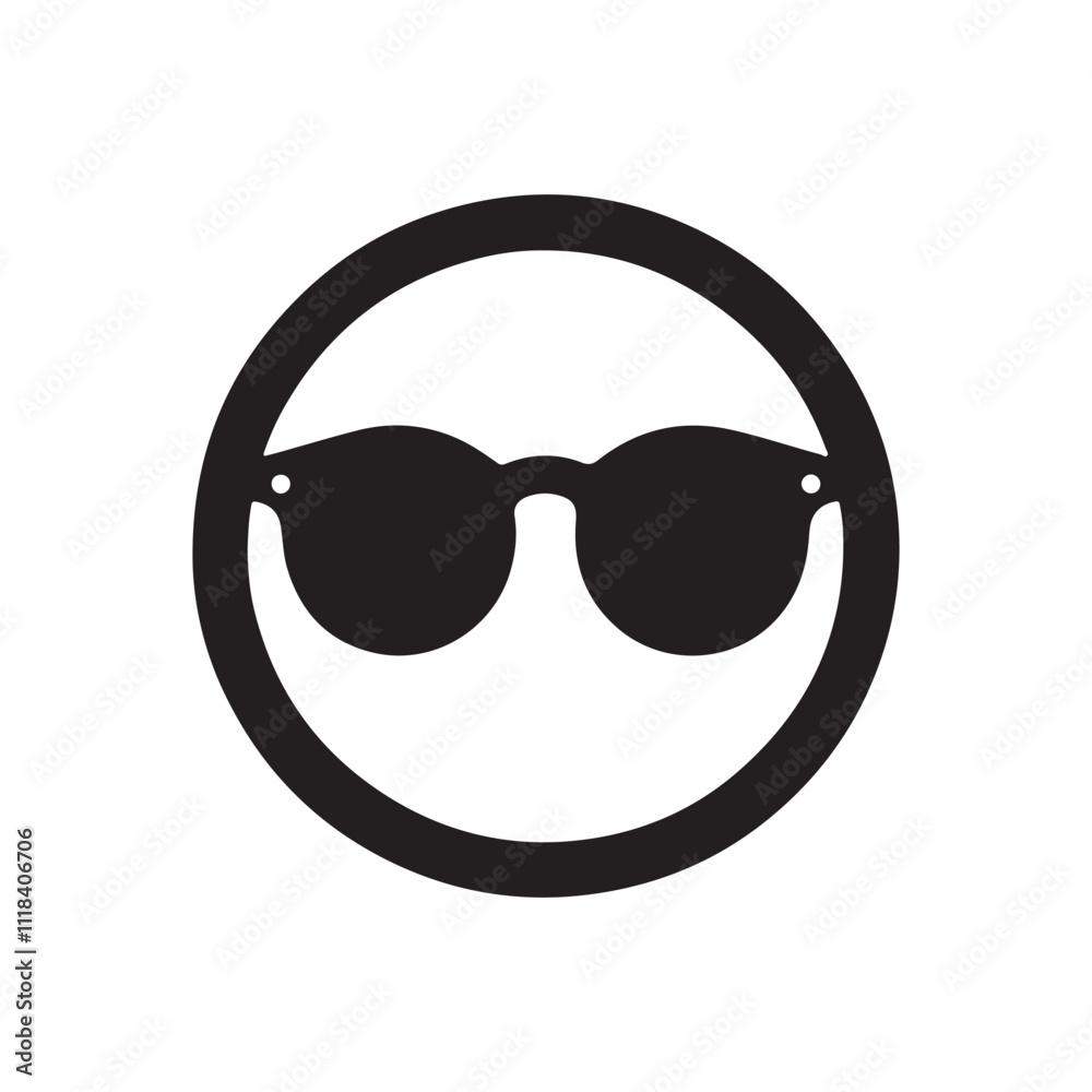 Flat Design Icon of Round Black Sunglasses - Vector Art Flat Design Icon of Round Black Sunglasses - Vector Art