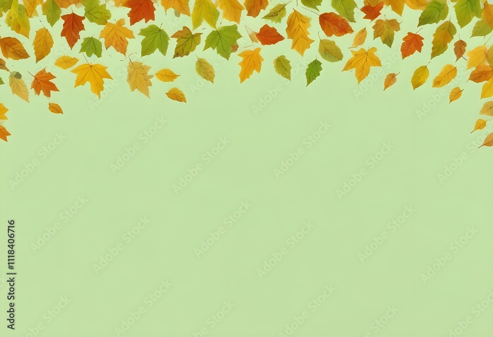 Autumn leaves with a light green background