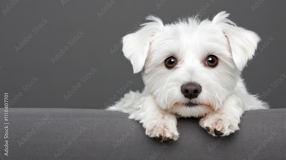 Adorable White Puppy Peeking Over Furniture Adorable White Puppy Peeking Over Furniture