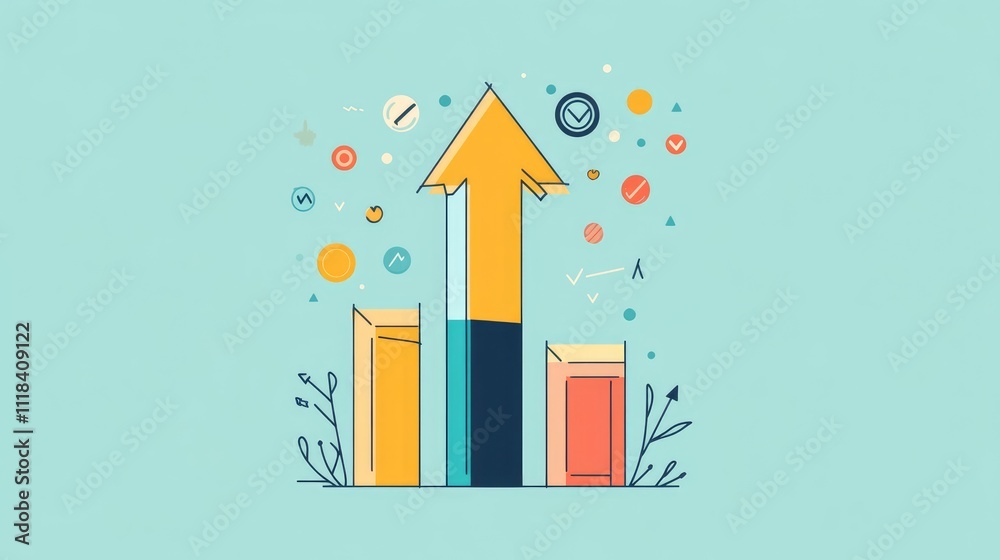 rising arrow graphic flat design top view digital marketing theme cartoon drawing Complementary Color Scheme rising arrow graphic flat design top view digital marketing theme cartoon drawing Complementary Color Scheme