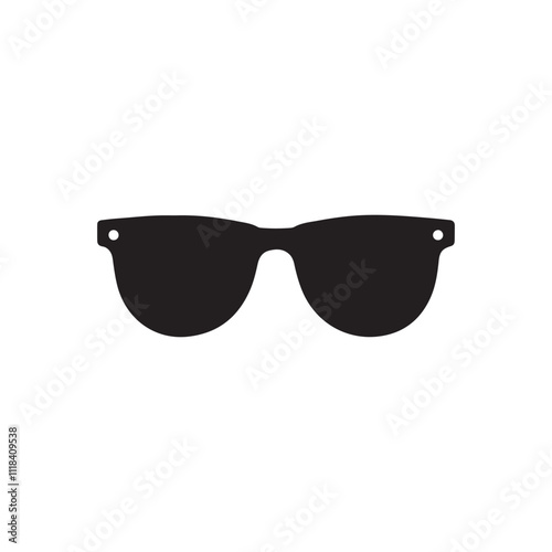 Minimalist Round Flat Black Sunglass Icon - Vector Silhouette Illustration